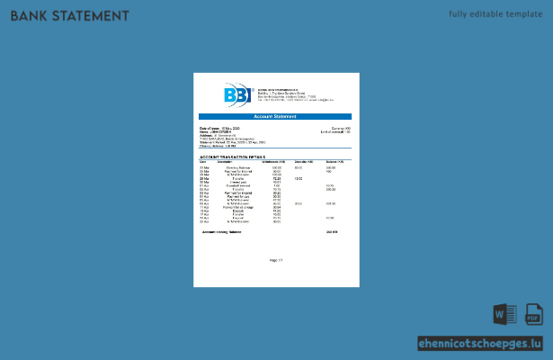 Bosnien und Herzegowina – Bosna Bank International – Beispiel eines Kontoauszugs (Wortvorschau)